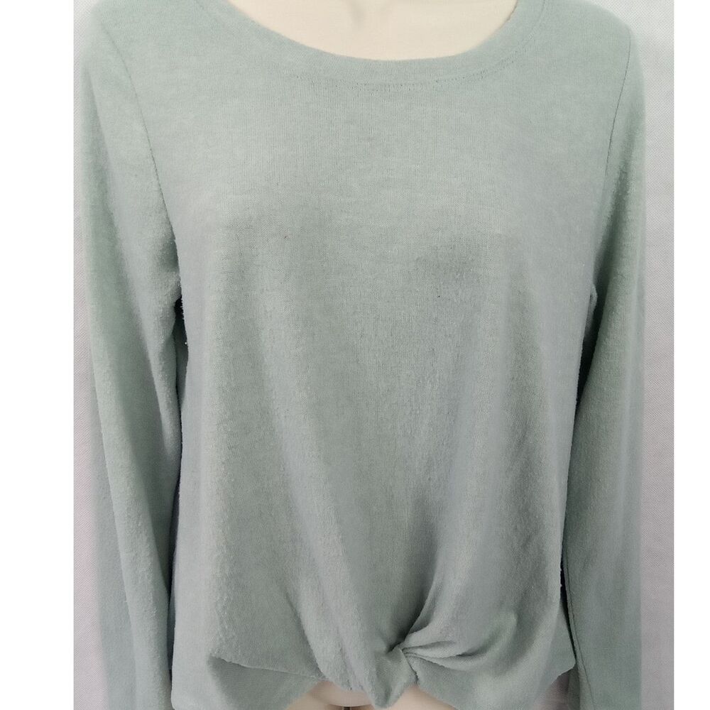 SO women's medium green‎ sweatshirt fleece round neck pullover knot long sleeve